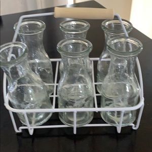 Milk bottles and holder
